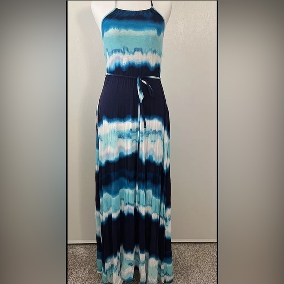 Tie Dye Halter Maxi Dress Tie Front XS - Picture 1 of 8
